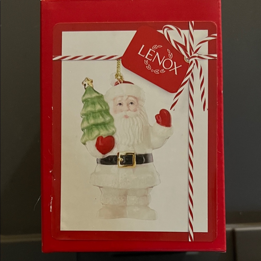 Lenox Festive Santa with Green Tree Ornament